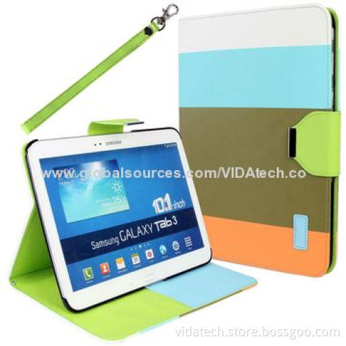Strip Color with Credit Card Slot and Holder Leather Case for Samsung Galaxy Tab3 P5200